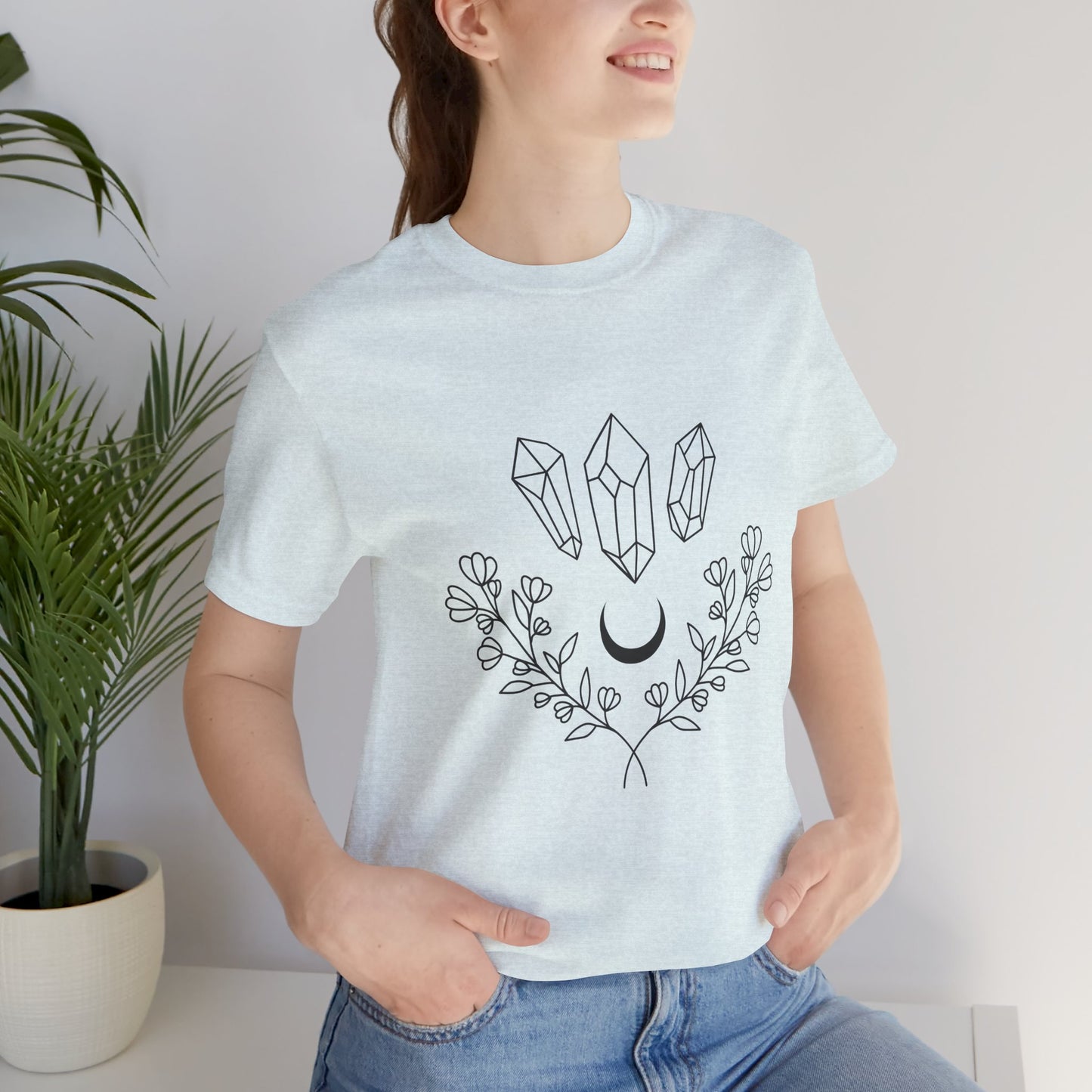 Crystal Floral T-shirt, Mystical Shirt, Boho T-shirt, Inspirational T-shirt, Bohemian T-shirt, Moon and Stars T-Shirt, Gift for Her