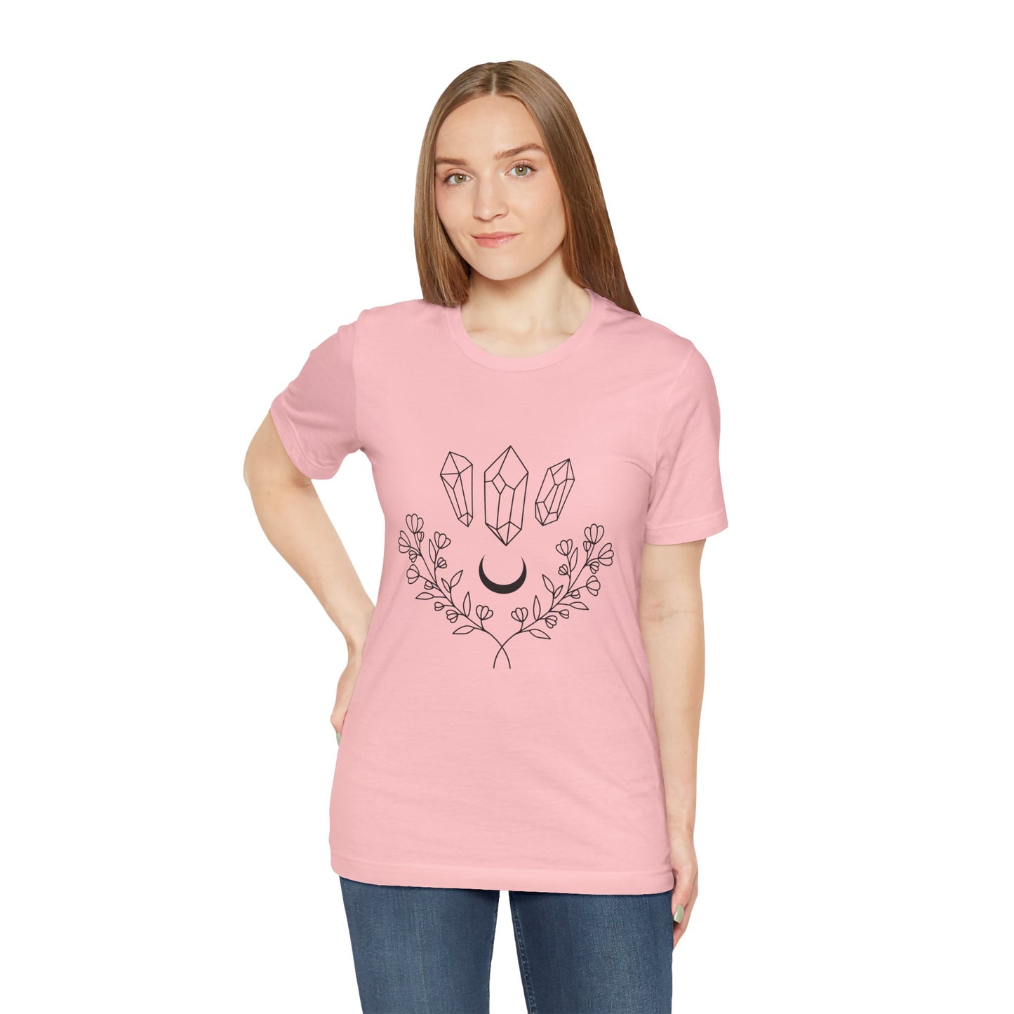 Crystal Floral T-shirt, Mystical Shirt, Boho T-shirt, Inspirational T-shirt, Bohemian T-shirt, Moon and Stars T-Shirt, Gift for Her