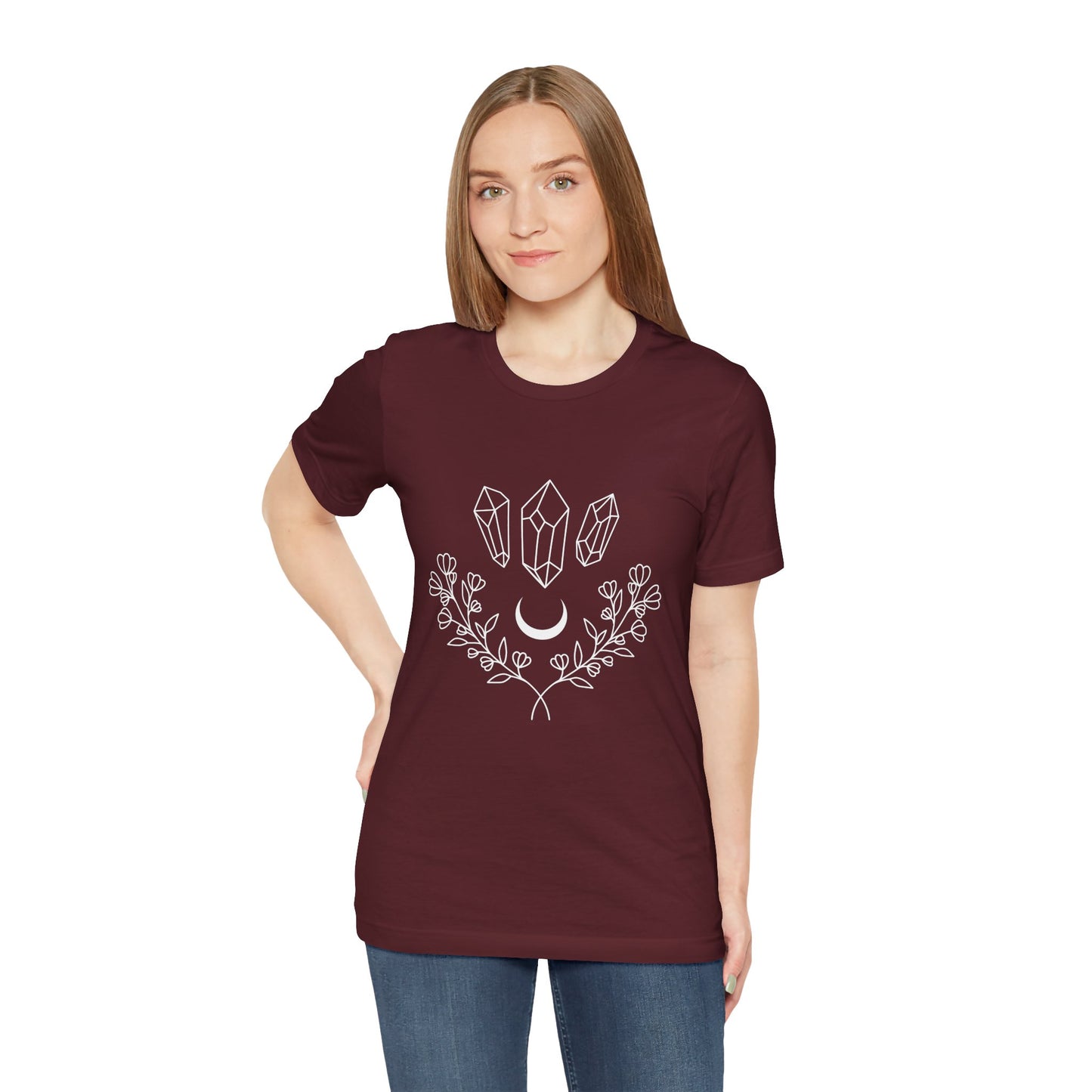 Crystal Floral T-shirt, Mystical Shirt, Boho T-shirt, Inspirational T-shirt, Bohemian T-shirt, Moon and Stars T-Shirt, Gift for Her