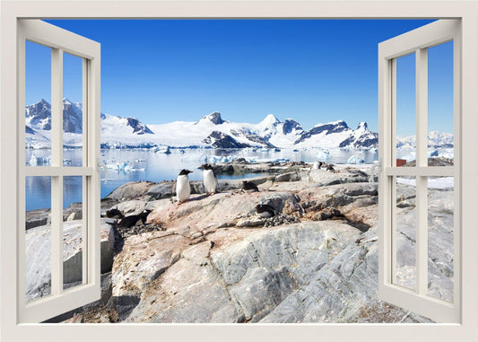 Pinguine Wandaufkleber, 3D Fenster Wandaufkleber, Pinguine Wandaufkleber, Schnee Eisberg Wandaufkleber, Fensterrahmen Wandaufkleber, Home Wohnzimmer Dekor