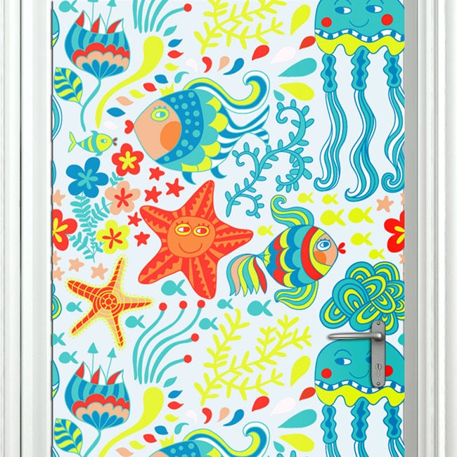 Fishes Wall Decal, Fishes Sticker, Underwater Wall Decal, Ocean Decal, Underwater Door Decor, Ocean Door Decor Mural, Door Cover Wrap