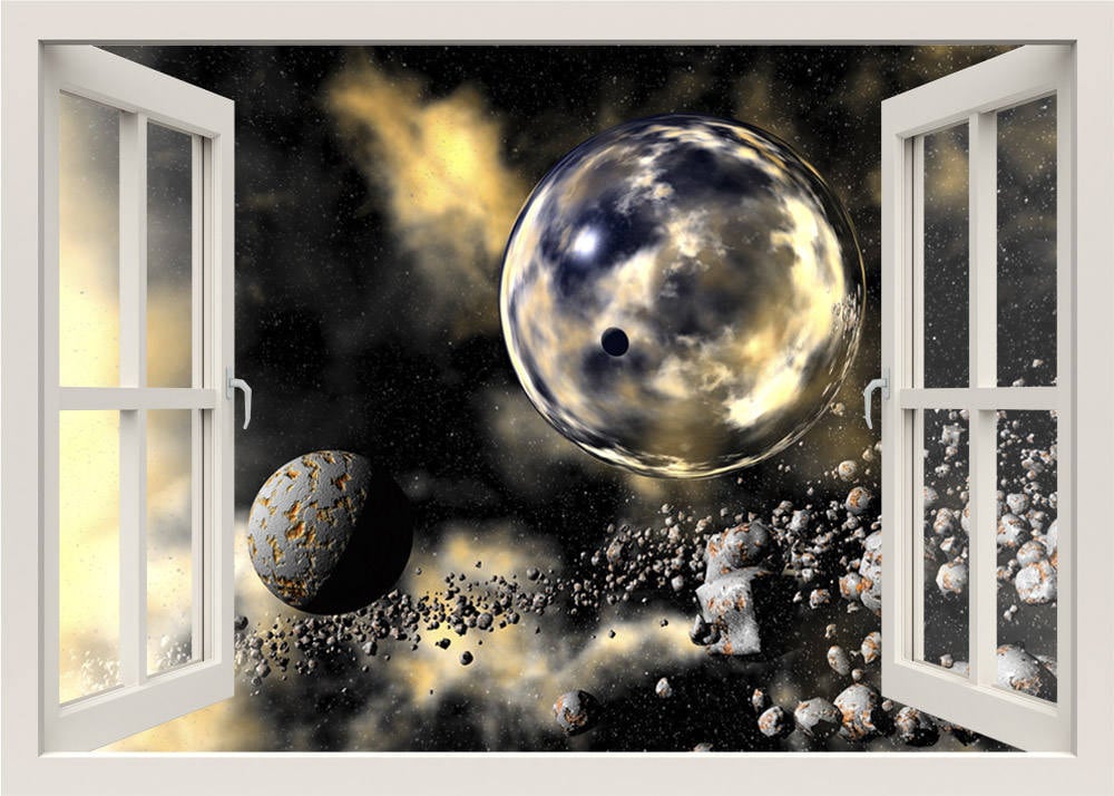 Space Wall Decal, Space Wall Sticker, Planets Wall Decal, 3d Window View Wall Decal, Planets Wall Sticker Mural, Living Room Home Decor