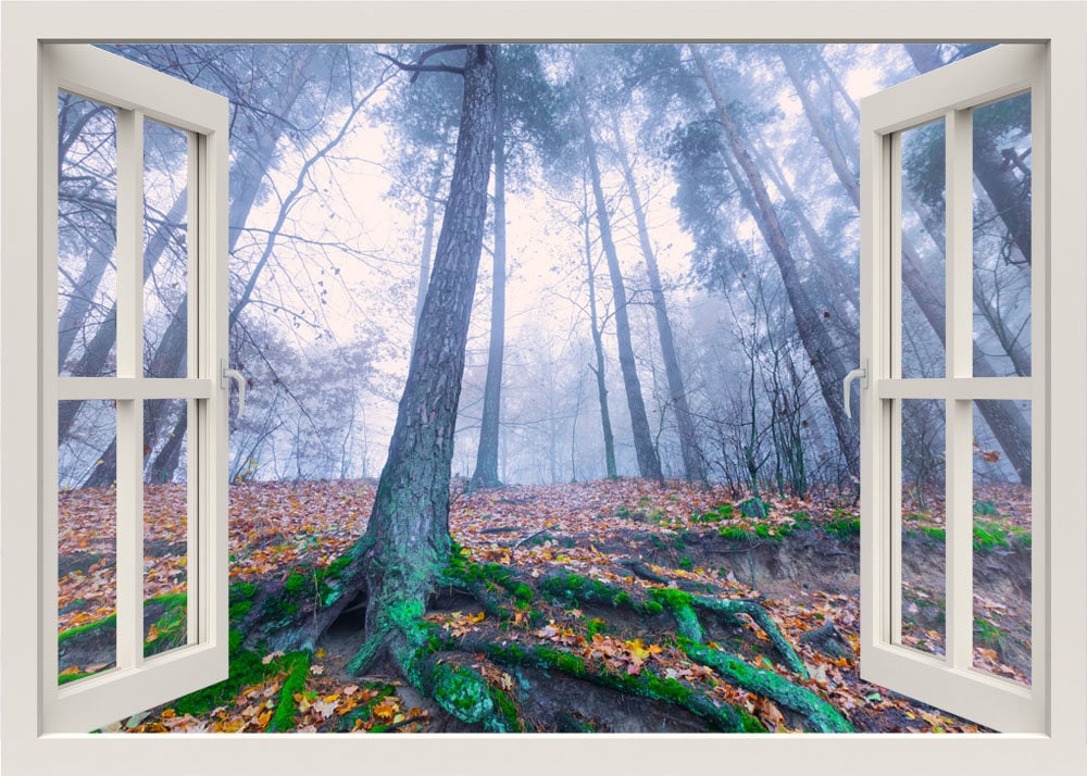 Wandtattoo Wald, Wandbild Wald, Wandtattoo Bäume, Wandtattoo Natur, 3D Fensteraufkleber, Schlafzimmer Wohnzimmer Wohndeko