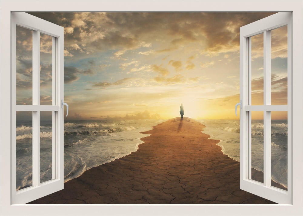 Wandtattoo Sonnenuntergang, Wandbild Meer Küste, Wandtattoo Sonnenuntergang, Wandtattoo Natur, 3D Fensteraufkleber, Wanddeko Wohnzimmer