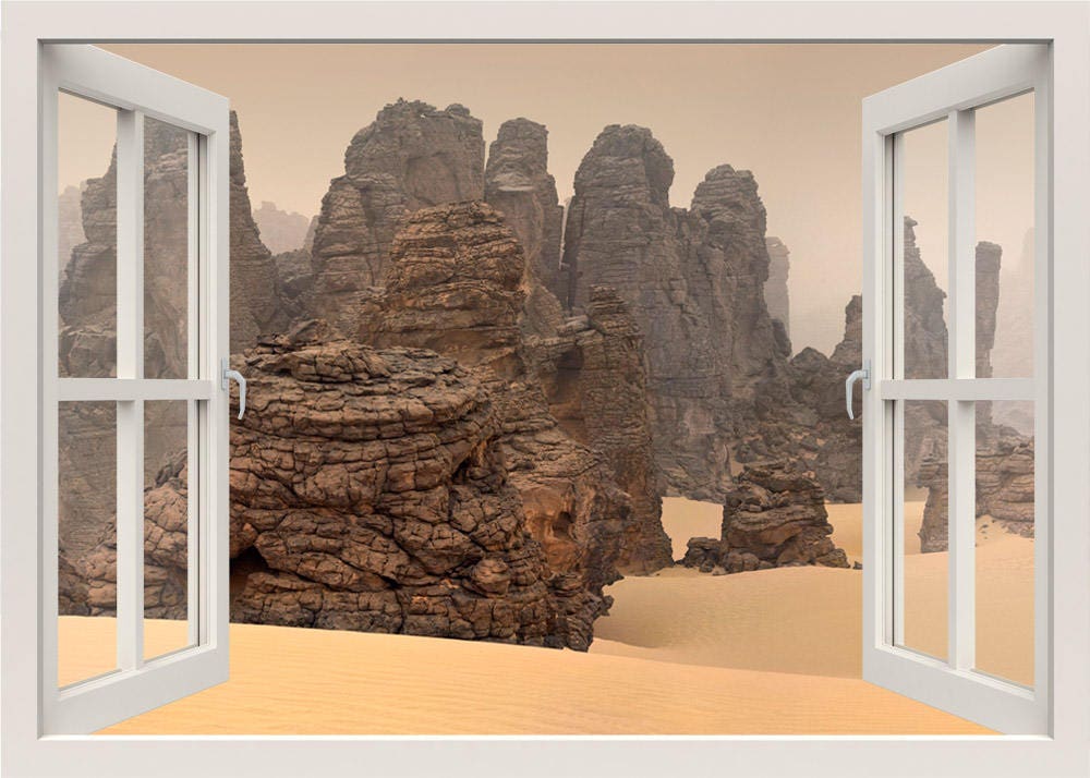 Desert Wall Decal, Rocks Nature Wall Decal, Sandy Desert Mural Wall Decor, Dunes Wall Decal, 3d Window Wall Decal, Window View Wall Sticker