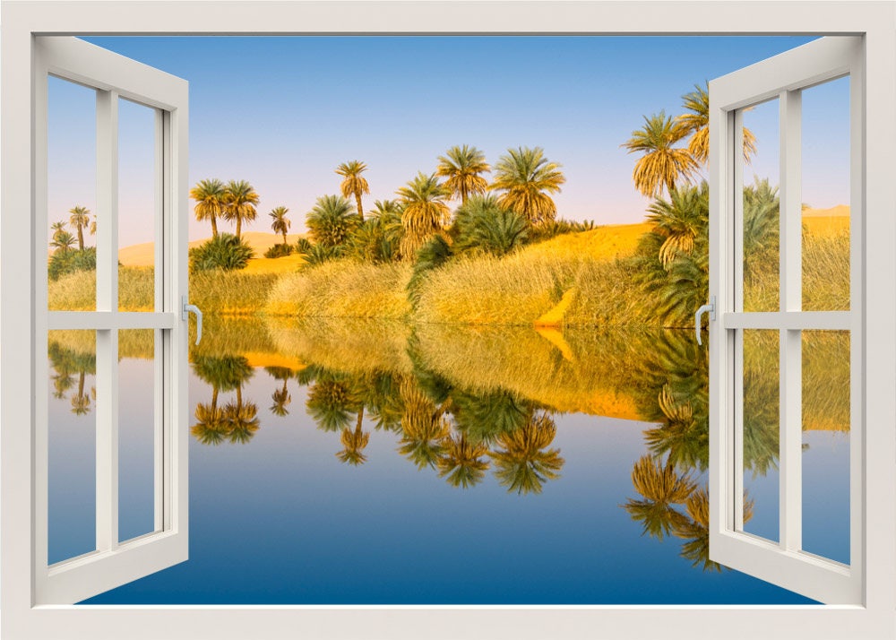 Oasis Wall Decal, Desert Wall Decal, Nature Wall Decal, Desert Mural Wall Decor, 3d Window Wall Decal, Window View Wall Sticker Decor