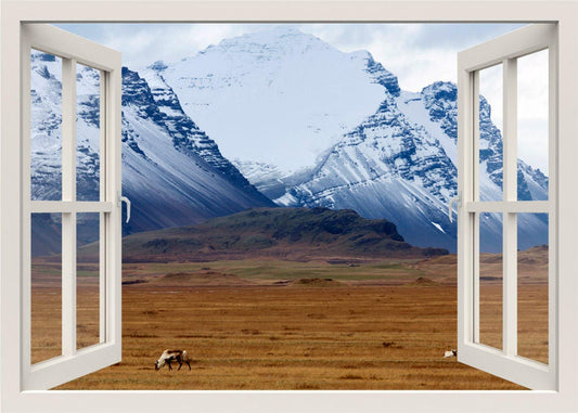 Mountains Wall Decal, Mountain Wall Decal, 3d Window Wall Decal, Nature Wall Sticker, Snow Nature Wall Mural, Window View Frame Wall Decal