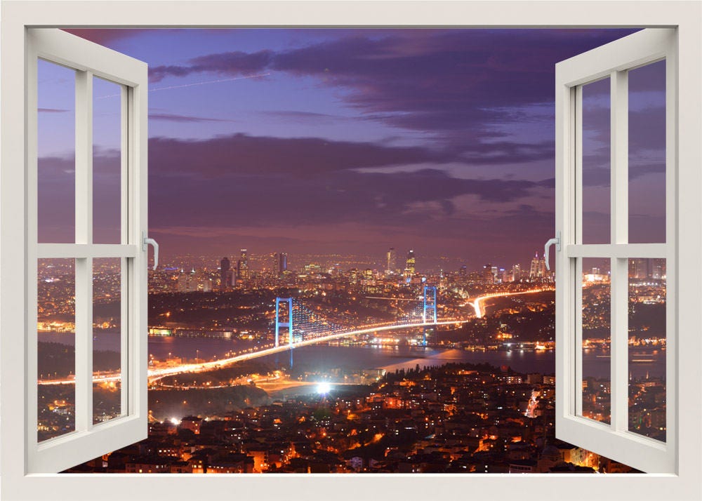 Istanbul City Wall Decal, Turkey Wall Decal, Bosphorus View Wall Decal, Bridge Wall Mural, 3d Window Wall Decal, Window View Wall Sticker