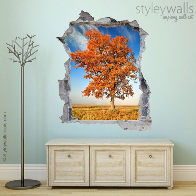 Wandtattoo Baum, Wandbild Natur Herbst, Loch in der Wand 3D Effekt Wandtattoo, 3D Wandtattoo, Kaputte Wand 3D Effekt Wandbild Home Decor
