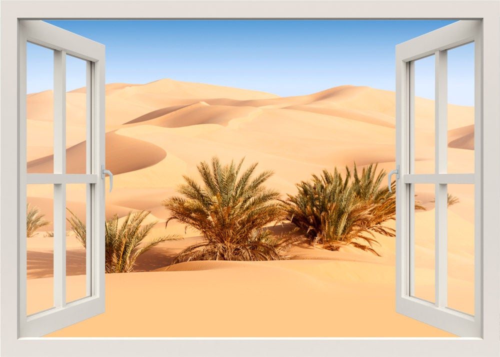 Desert Wall Decal, Nature Wall Decal, Desert Mural Wall Decor, Dunes Mountains Wall Decal, 3d Window Wall Decal, Window View Wall Sticker