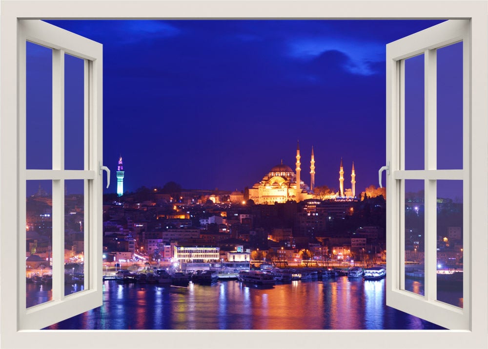 Istanbul Wall Decal, Turkey Wall Decal, Bosphorus View Wall Decal, Mosque Wall Mural, 3d Window Wall Decal, City View Wall Sticker Decor