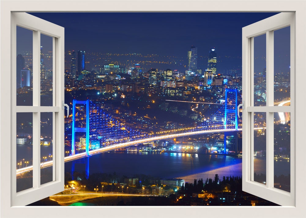 Turkey Istanbul City Wall Decal, Bridge Wall Decal, Bosphorus View Wall Decal, Wall Mural, 3d Window Wall Decal, Window View Wall Sticker
