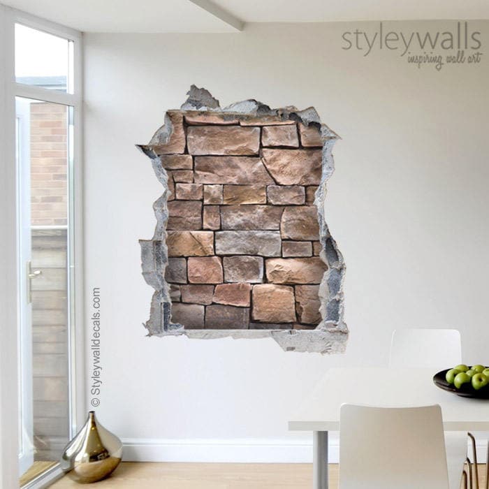 Wandtattoo Steine, Wandtattoo Ziegelsteine, Wandtattoo Loch in der Wand 3D Effekt, 3D Wandtattoo, Kaputte Wand 3D Effekt Wandbild Home Decor