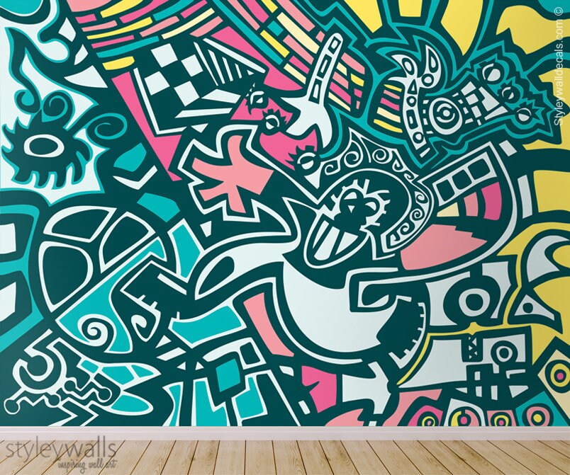 Graffiti Wandbild, Abstraktes Wandbild, Graffiti Tapete Wandbild, Graffiti Wandkunst, neu positionierbarer abnehmbarer Stoff, Raumdekor, Peel and Stick