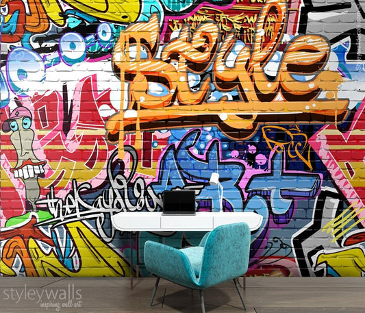 Graffiti Wall Mural, Abstract Wall Art, Graffiti Wallpaper Mural, Graffiti Wall Art, Repositionable Fabric Mural, Room Decor, Peel and Stick