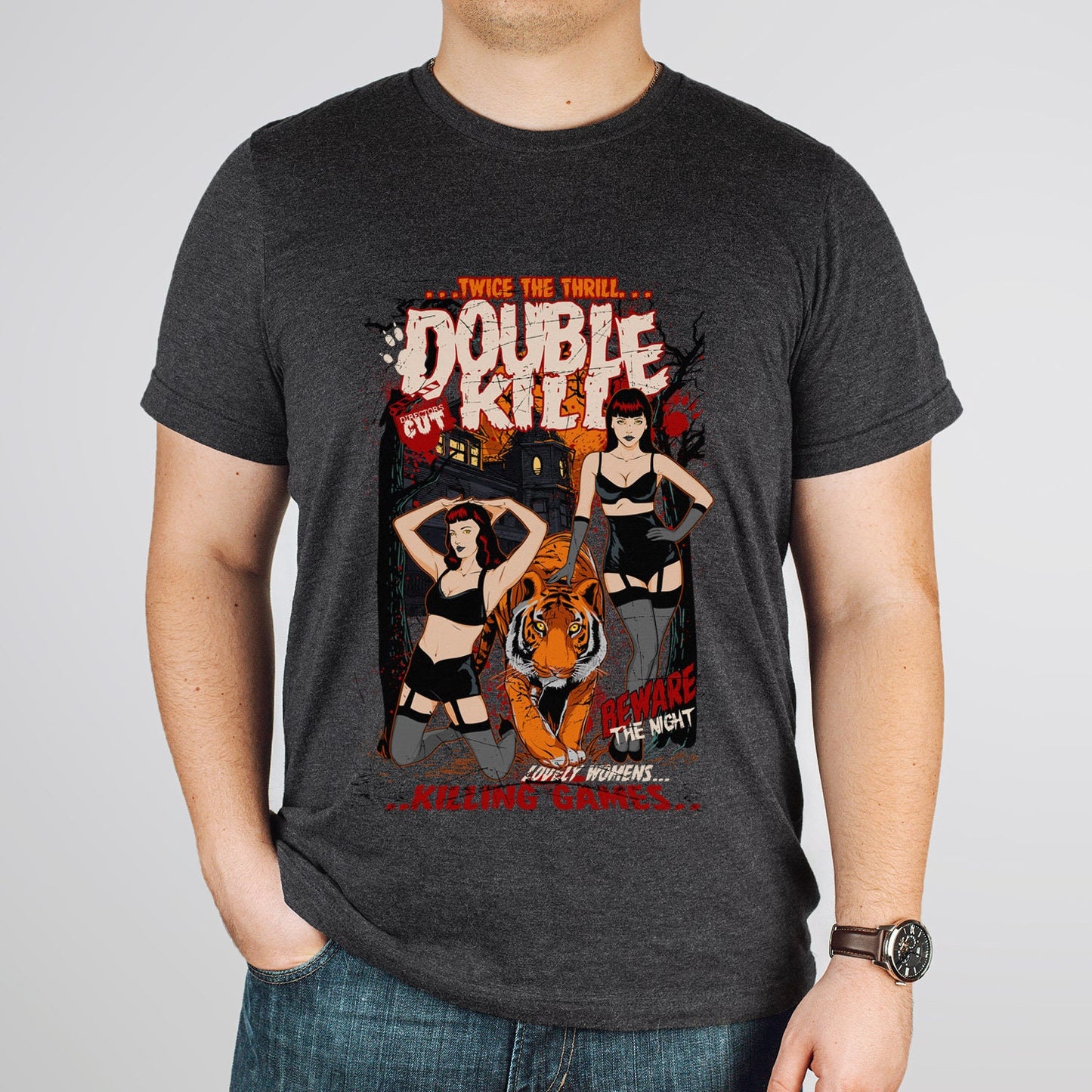 Killing Games Horror T-shirt, Comics T-shirt, Double Kill Movie T-shirt, Dead Chicks T-Shirt, Horror Movie T-Shirt, Tiger Shirt