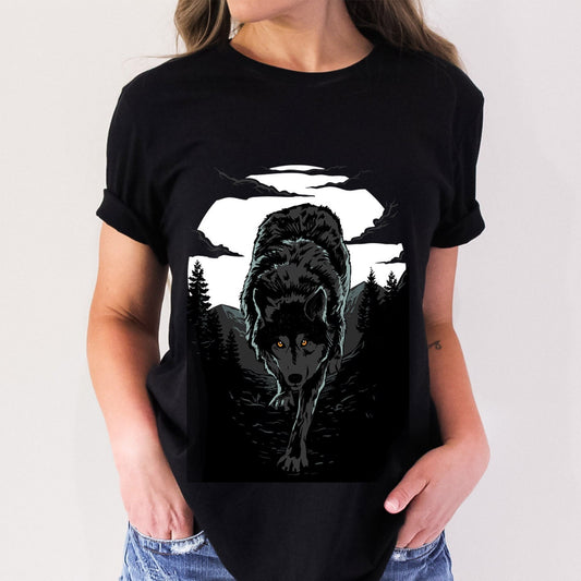 Wolf T-Shirt, Tribal T-Shirt, Mystisches Geschenk T-Shirt, Gothic T-Shirt, Fantasy und Mythos T-Shirt, Werwolf und Mond, Tier T-Shirt