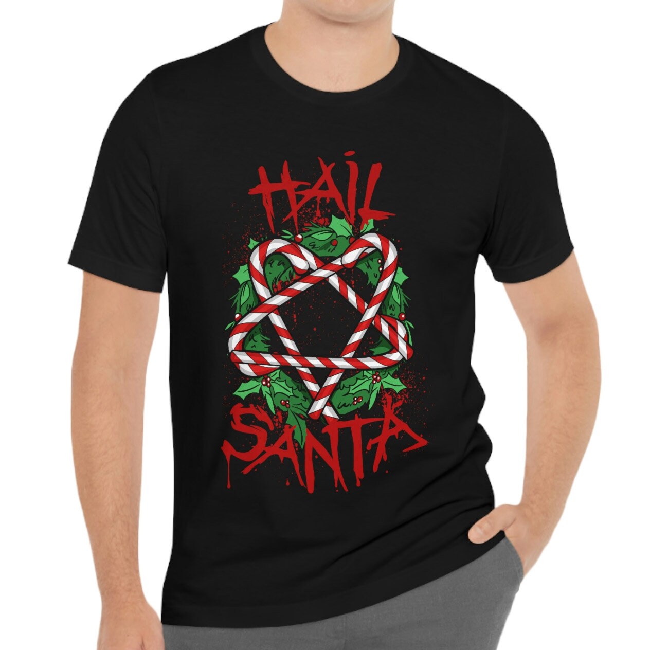 Santa T-shirt, Pentagon T-shirt, Scary Shirt, Horror T-Shirt, Hail Santa Shirt, Christmas Humor T-shirt, Gift T-shirt, Funny Shirt