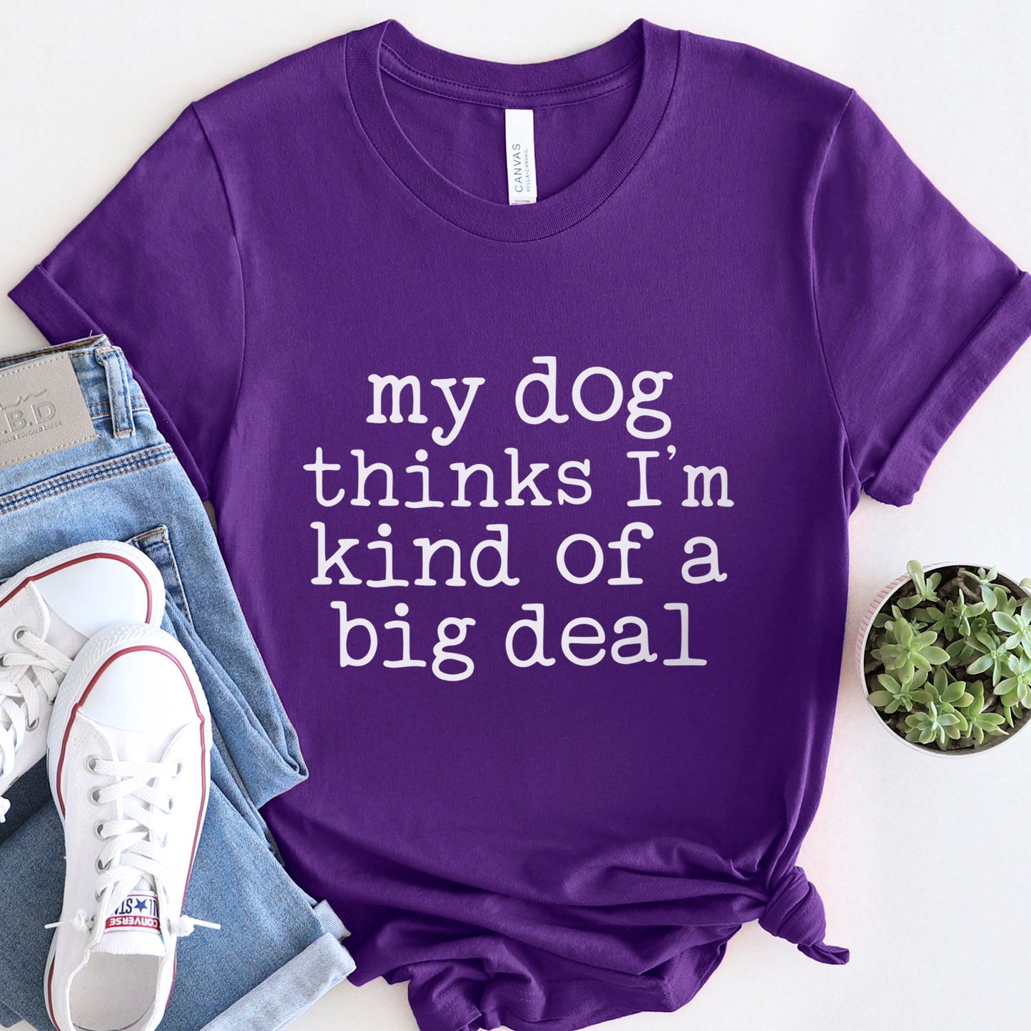 Lustiges Hunde Zitat Shirt, Hunde Spruch Shirt, Hunde Mama T-Shirt, Hundebesitzer T-Shirt, Haustier Liebhaber Shirt, Mein Hund denkt, ich bin eine Art große Sache Shirt