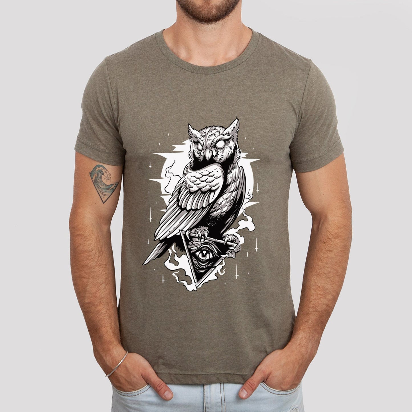 T-shirt hibou, T-shirt nuit, T-shirt cadeau mystique, T-shirt hibou effrayant, T-shirt fantaisie et mythe, hibou et lune, T-shirt animal