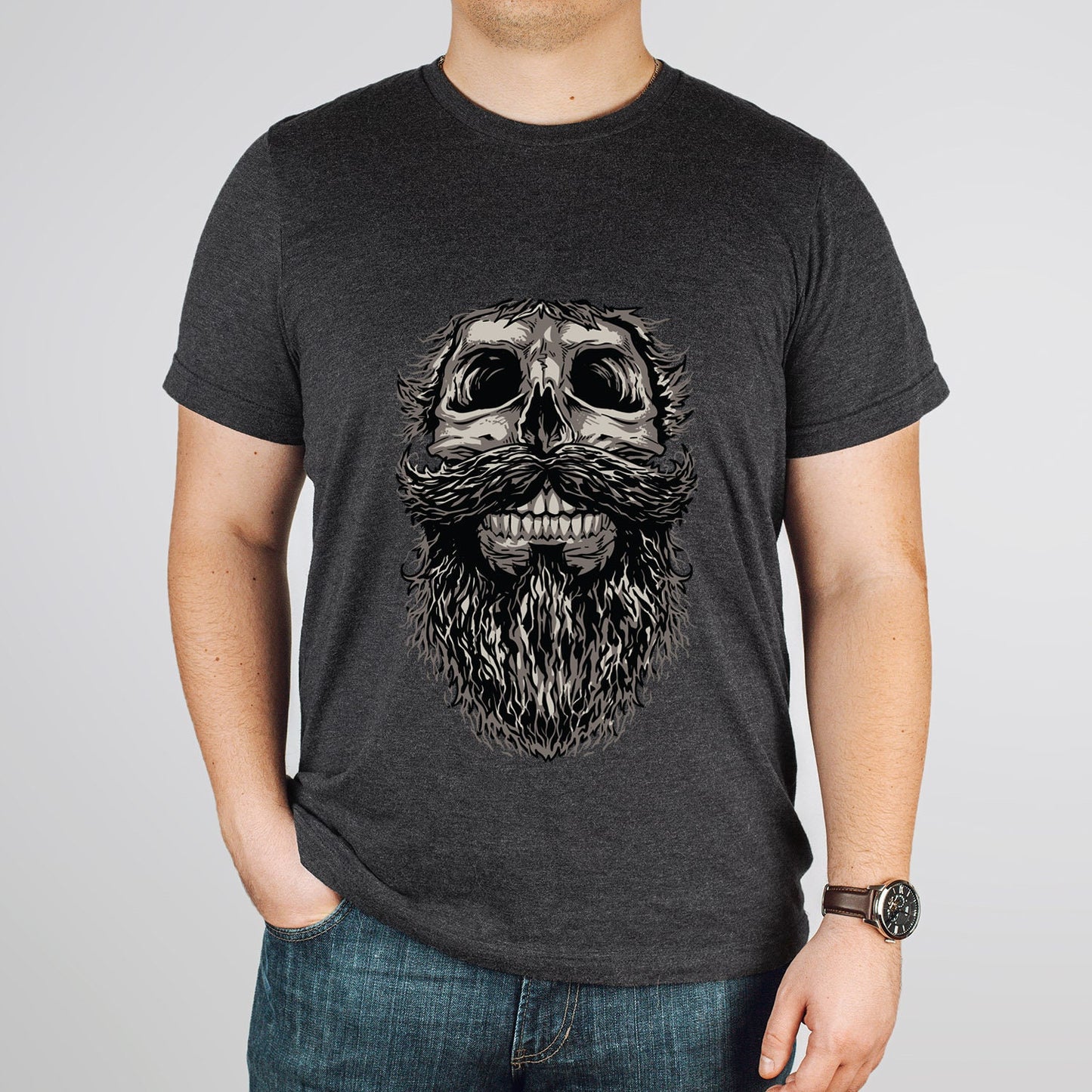 Skull and Beard T-shirt, Skull T-shirt, Skeleton Face Shirt, Beard LoversT-Shirt, Skull with Beard Shirt, Hair T-Shirt, Gifts For Him