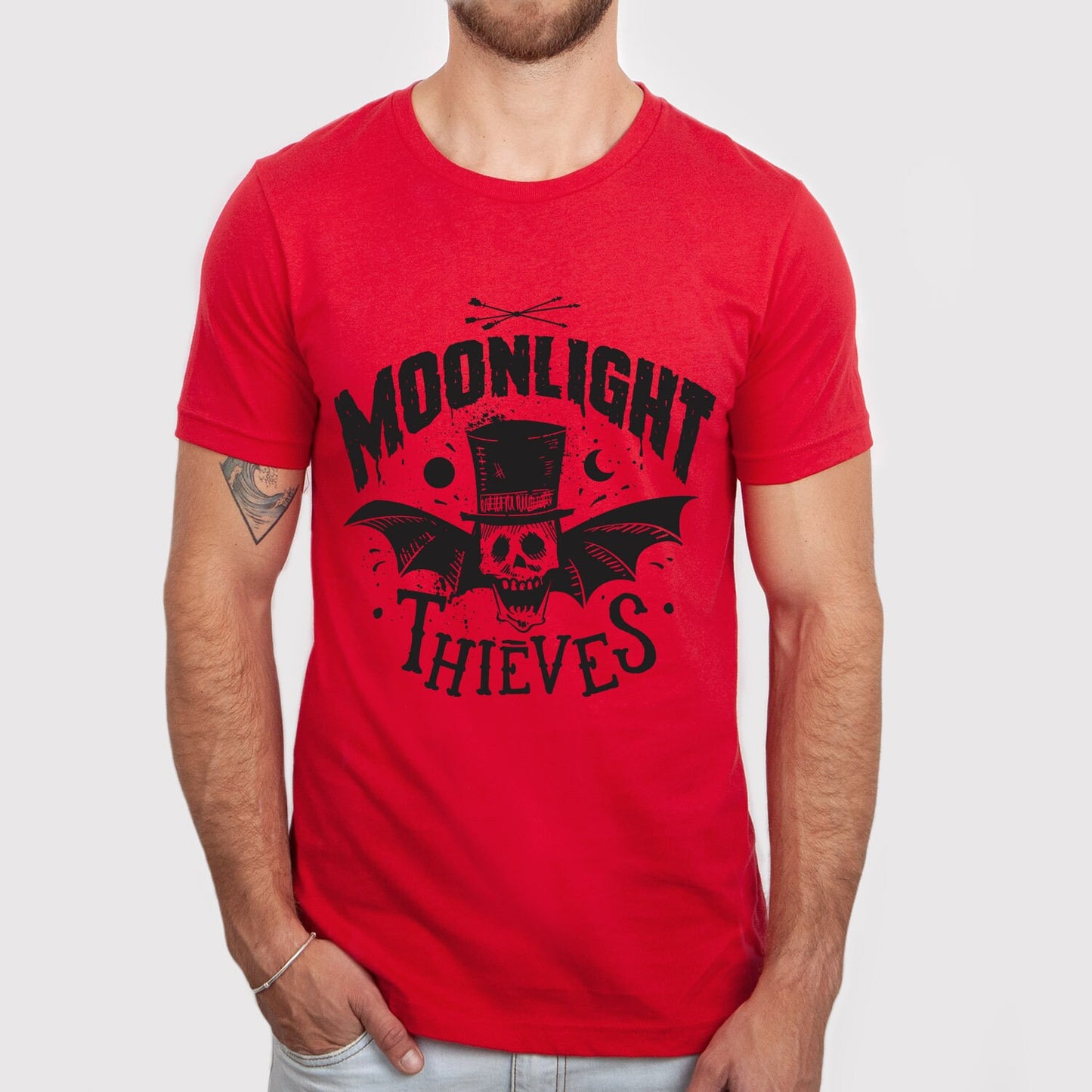 Moonlight Thieves T-shirt, Horror Shirt, Skeleton T-shirt, Bat Shirt, T-shirt, Shirt with Bat and Wings, Celestial Moon Shirt