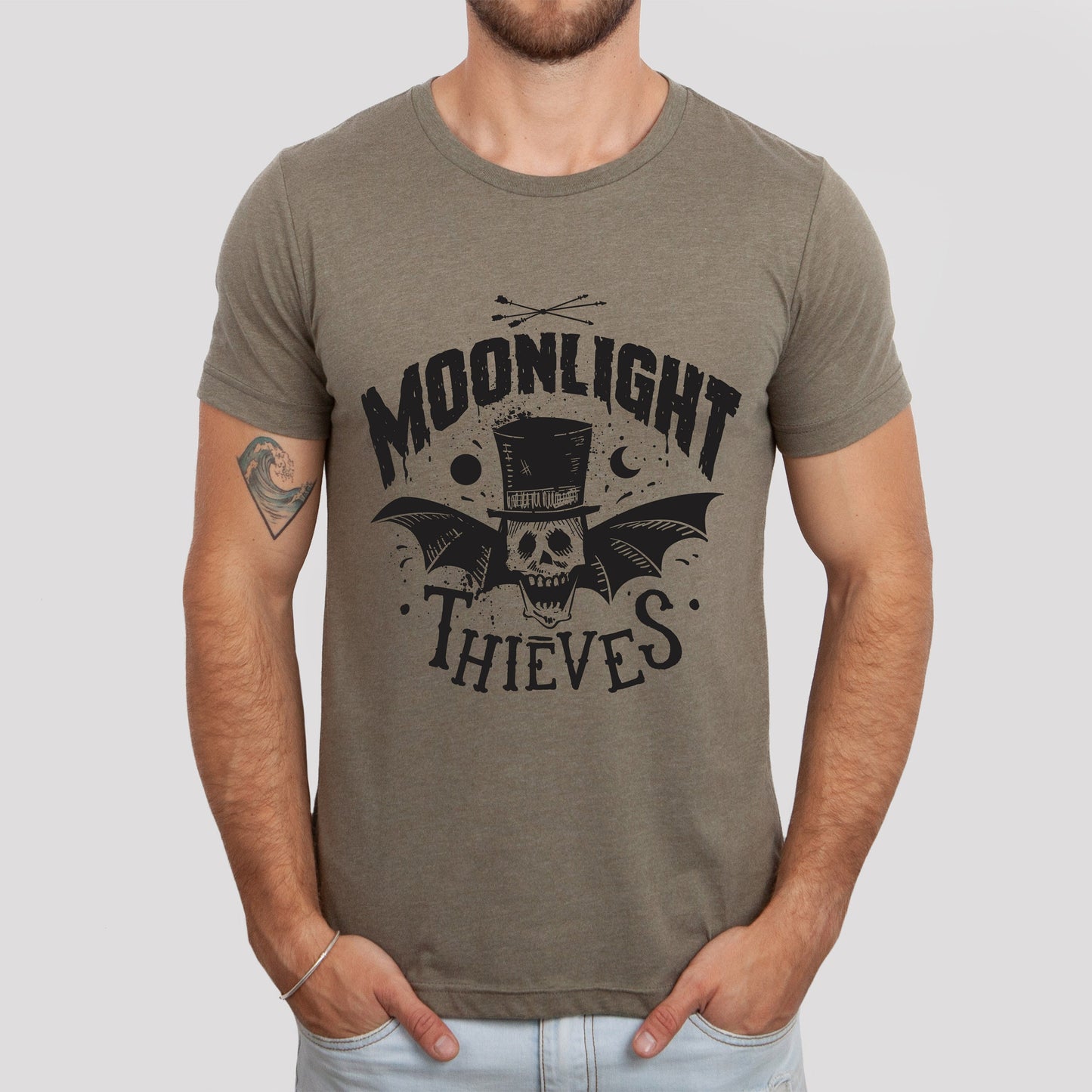 Moonlight Thieves T-shirt, Horror Shirt, Skeleton T-shirt, Bat Shirt, T-shirt, Shirt with Bat and Wings, Celestial Moon Shirt