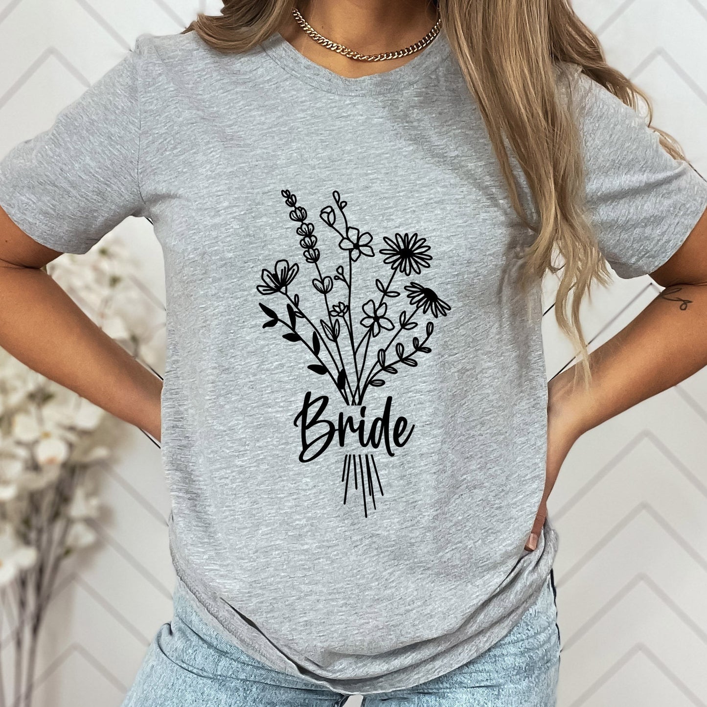 Bride T-shirt, Wedding Shirt, Wildflower Bouquet Floral Shirt, Bride Tee, Bachelorette Shirt, Gift Shirt for Bride, Bridal Shower Shirt