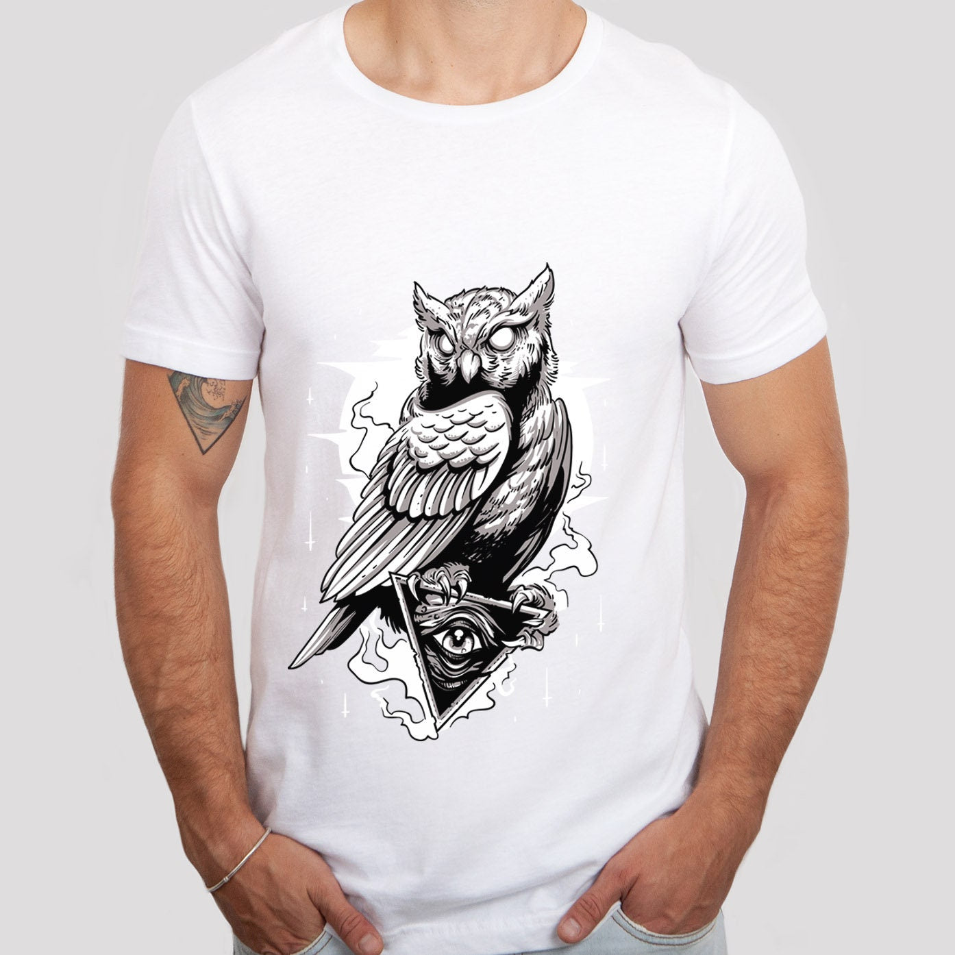 T-shirt hibou, T-shirt nuit, T-shirt cadeau mystique, T-shirt hibou effrayant, T-shirt fantaisie et mythe, hibou et lune, T-shirt animal