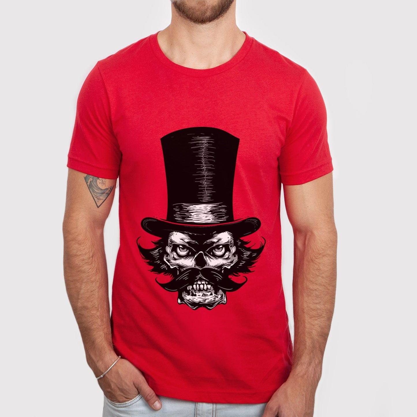 The Brawler T-shirt, Skull with a Mustache and Hat T-shirt, Skull with a Beard Shirt, Horror T-Shirt, Gift for Him