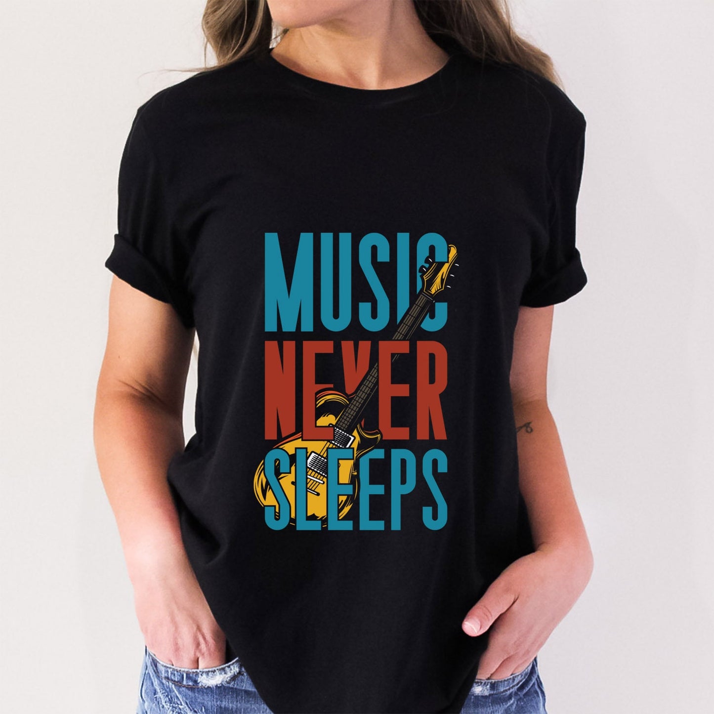 Music Never Sleeps Shirt, Rock and Roll Music T-Shirt, Guitar Shirt, Music Band Shirt, Rock Band Shirt, Gift Shirt for Music Lovers