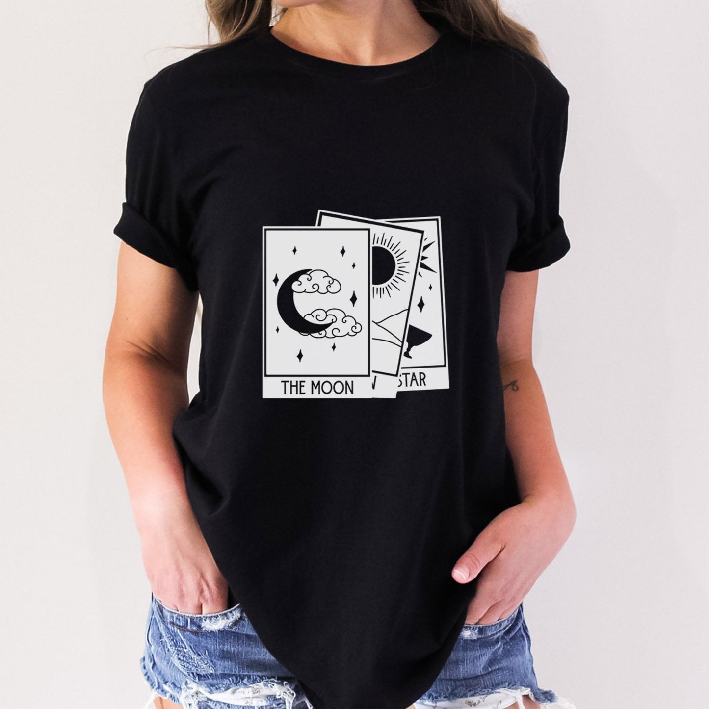 Tarot Stack T-Shirt, Astrologie Shirt, Mystisches Shirt, Boho T-Shirt, Mond Sterne Sonne T-Shirt, Mystisches Shirt Geschenk für Sie