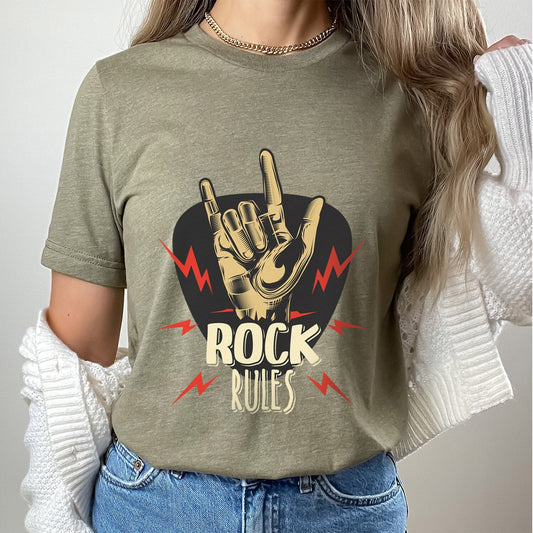 T-shirt Rock Rules, T-shirt Rock and Roll, T-shirt Rock and Roll Salute, T-shirt Musique, T-shirt Groupe Rock, T-shirt Cadeau pour les Mélomanes