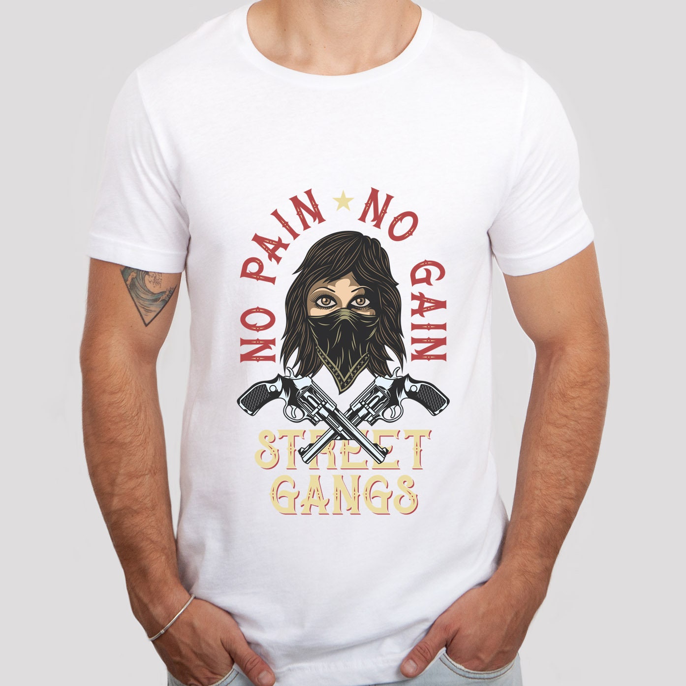 T-shirt No Pain No Gain, T-shirt Wanted Bandits, T-shirt Bandit Girl, T-shirt Bandido, T-shirt Street Gangs, T-shirt Wild West, T-shirt Hipster drôle