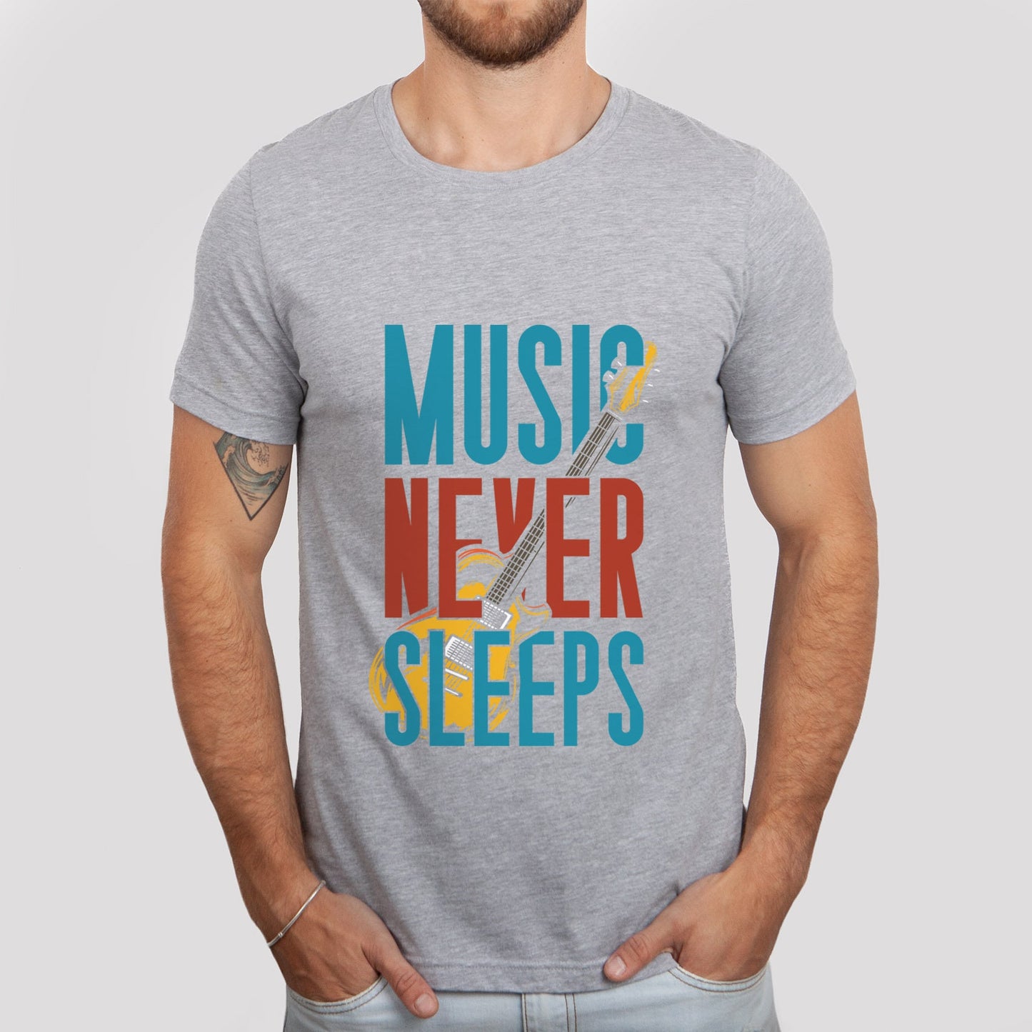 Music Never Sleeps Shirt, Rock and Roll Music T-Shirt, Guitar Shirt, Music Band Shirt, Rock Band Shirt, Gift Shirt for Music Lovers