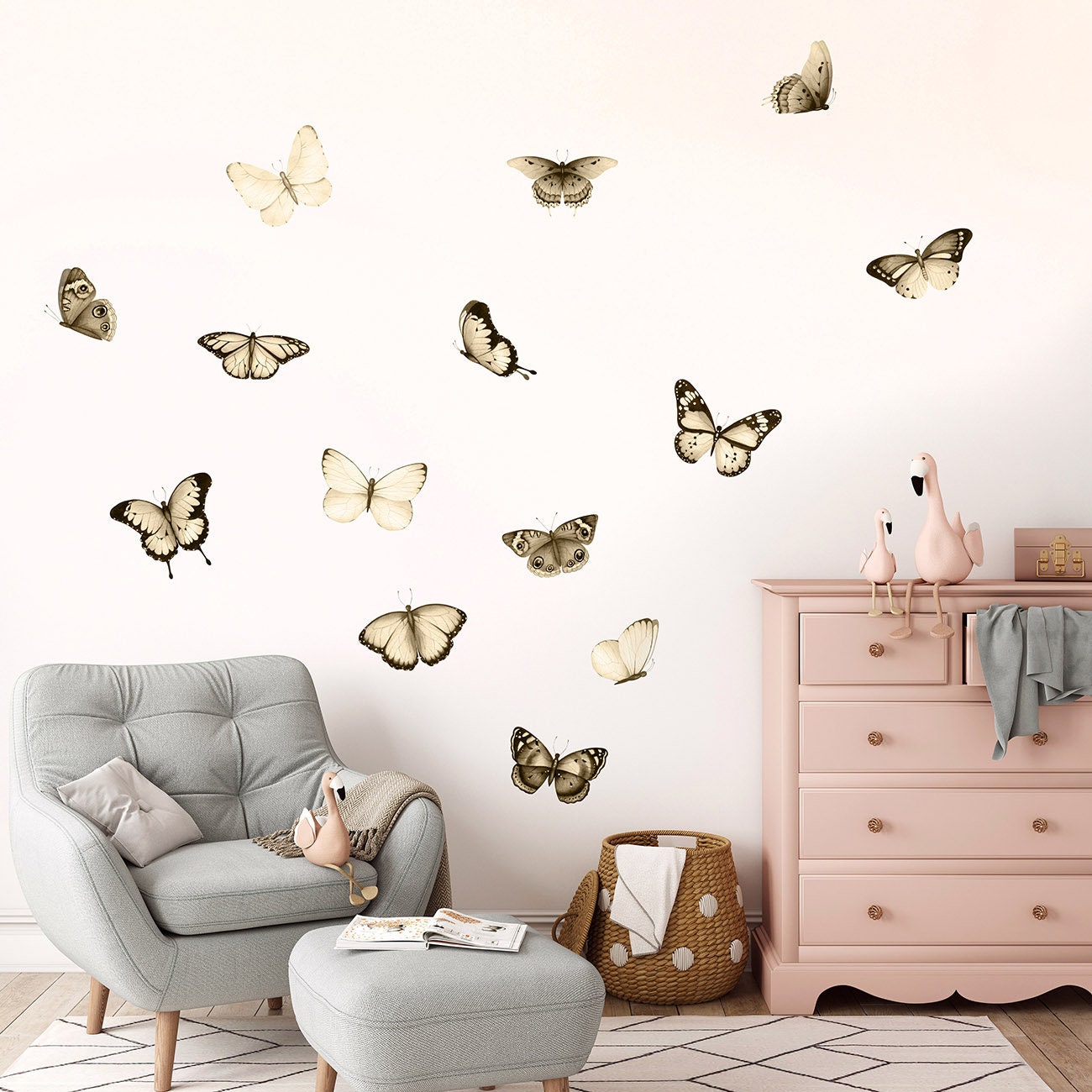 Watercolor Butterflies Wall Decal, Brown Butterflies Wall Sticker, Butterflies Nursery Decor, Boho Style Butterflies, Girls Room Decals