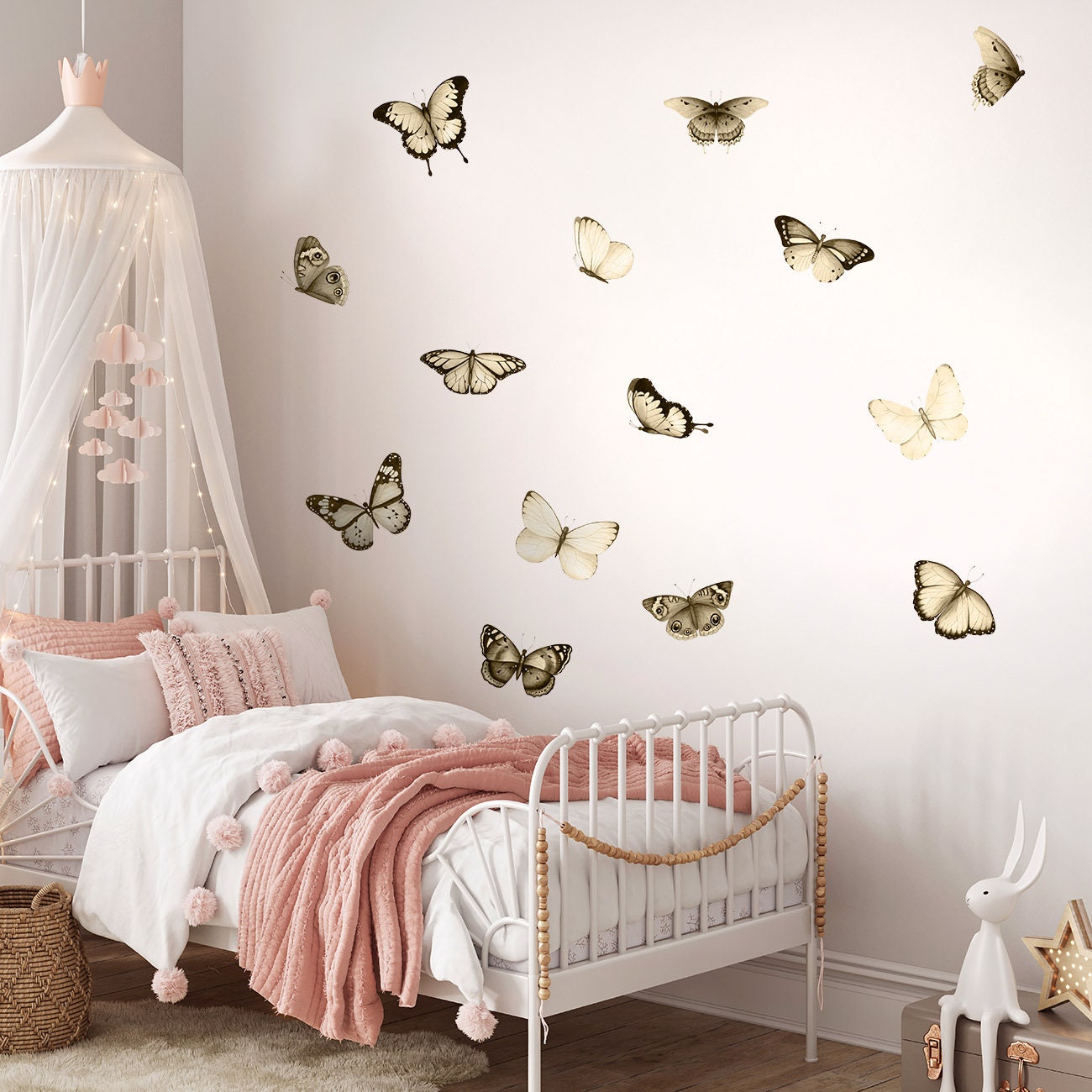 Watercolor Butterflies Wall Decal, Brown Butterflies Wall Sticker, Butterflies Nursery Decor, Boho Style Butterflies, Girls Room Decals