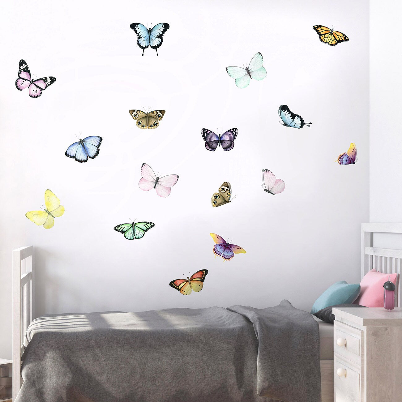 Watercolor Butterflies Wall Decal, Colorful Butterflies Wall Sticker, Boho Butterflies for Nursery, Butterflies Girls Room Wall Decals