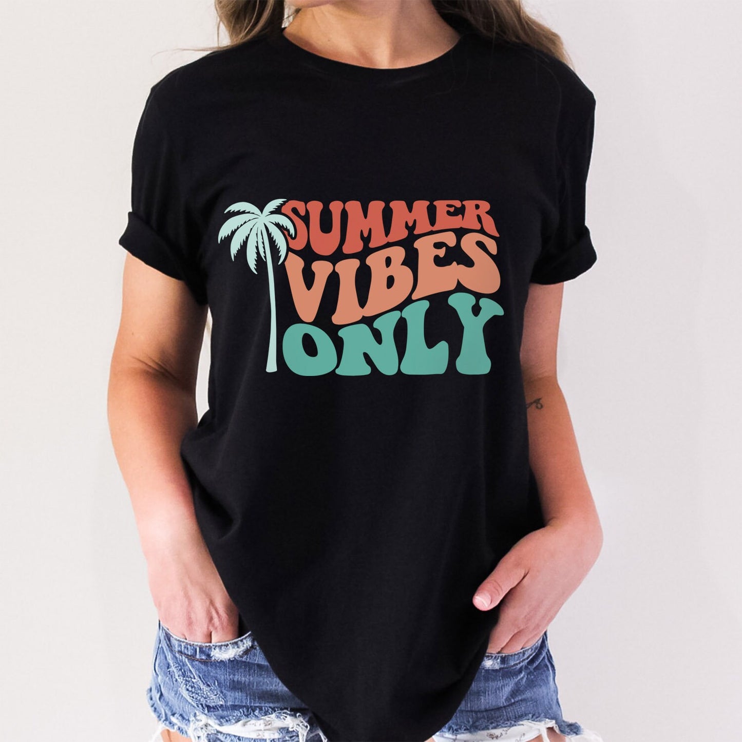 Summer Vibes Only Shirt, Retro Shirts, Sommer T-Shirt, Sommer Shirts, Strand Shirts für Frauen, Urlaubs Shirt