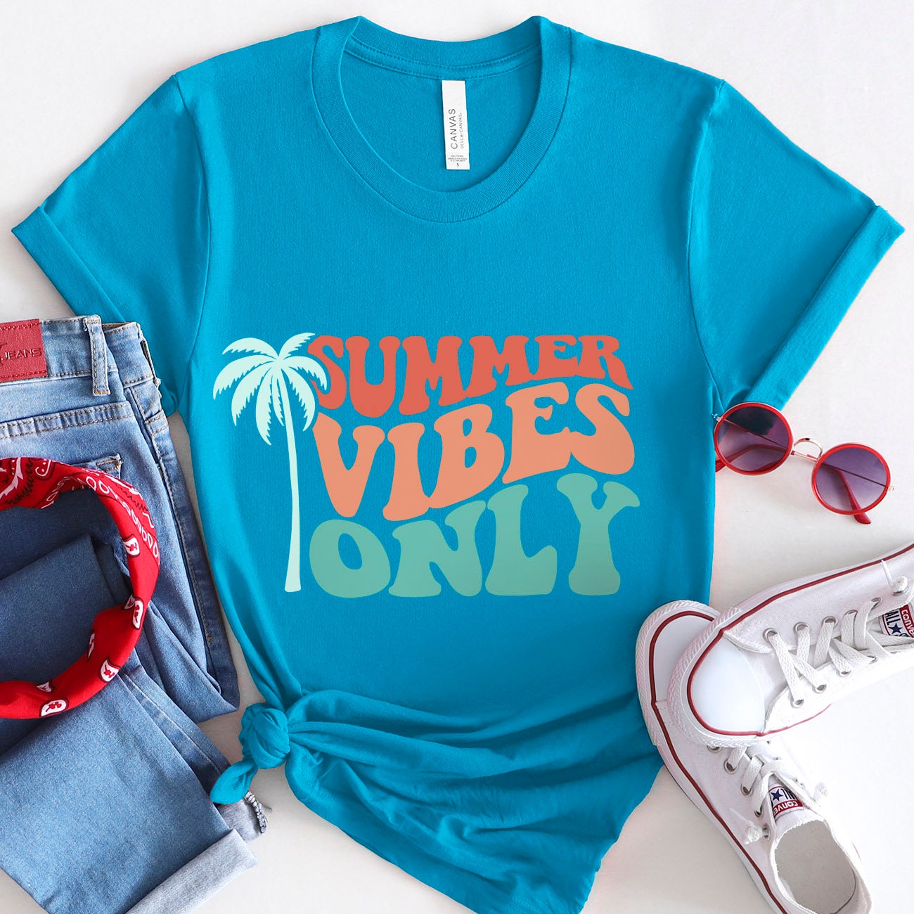 Summer Vibes Only Shirt, Retro Shirts, Sommer T-Shirt, Sommer Shirts, Strand Shirts für Frauen, Urlaubs Shirt