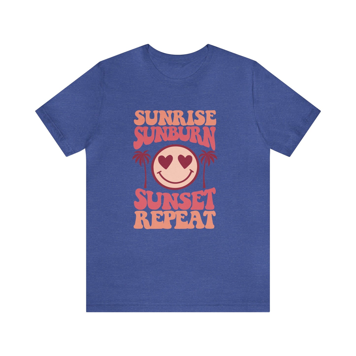 Sommer-Shirt, Strand-Shirt, Retro-Shirt, Sonnenaufgang, Sonnenbrand, Sonnenuntergang, Repeat-T-Shirt, Urlaubs-Shirt, Shirt für Frauen, Smiley-Face-Shirt