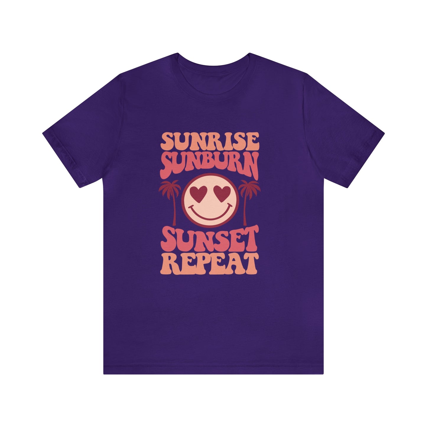 Sommer-Shirt, Strand-Shirt, Retro-Shirt, Sonnenaufgang, Sonnenbrand, Sonnenuntergang, Repeat-T-Shirt, Urlaubs-Shirt, Shirt für Frauen, Smiley-Face-Shirt