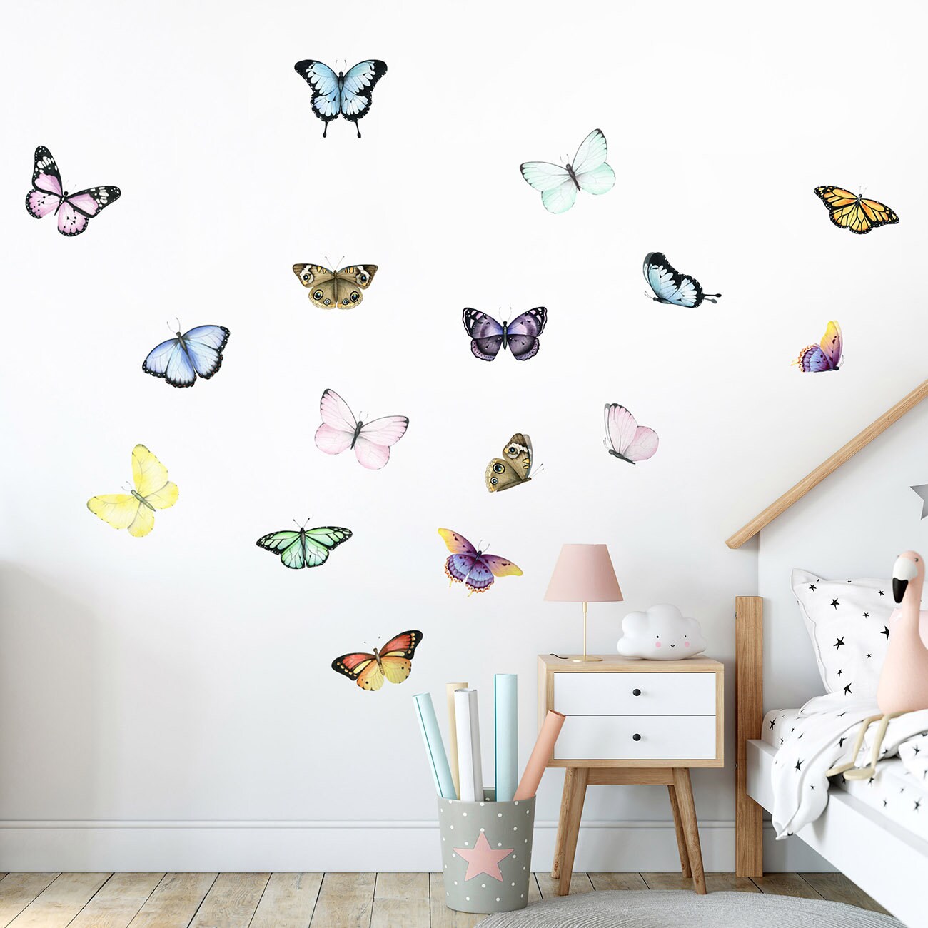 Watercolor Butterflies Wall Decal, Colorful Butterflies Wall Sticker, Boho Butterflies for Nursery, Butterflies Girls Room Wall Decals