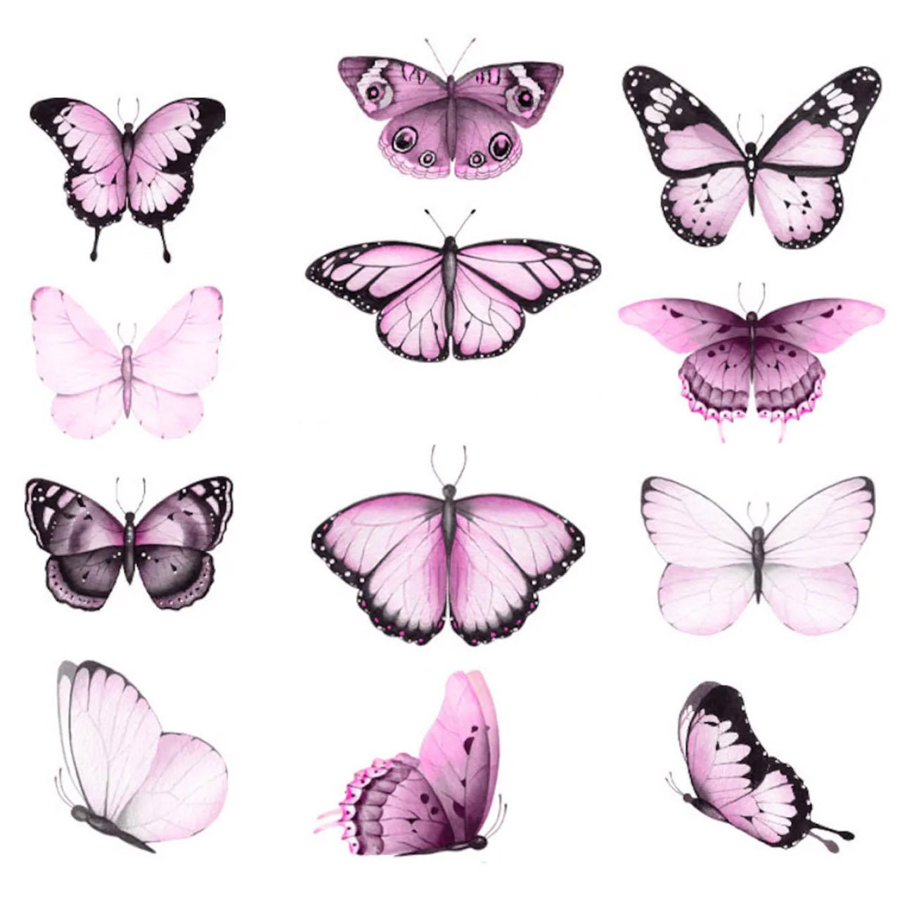 Watercolor Butterflies Wall Decal, Pink and Black Butterflies Wall Sticker, Boho Nursery Butterflies, Butterflies Girls Room Wall Decals