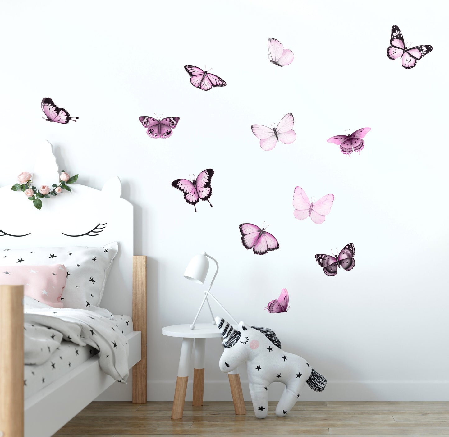Watercolor Butterflies Wall Decal, Pink and Black Butterflies Wall Sticker, Boho Nursery Butterflies, Butterflies Girls Room Wall Decals