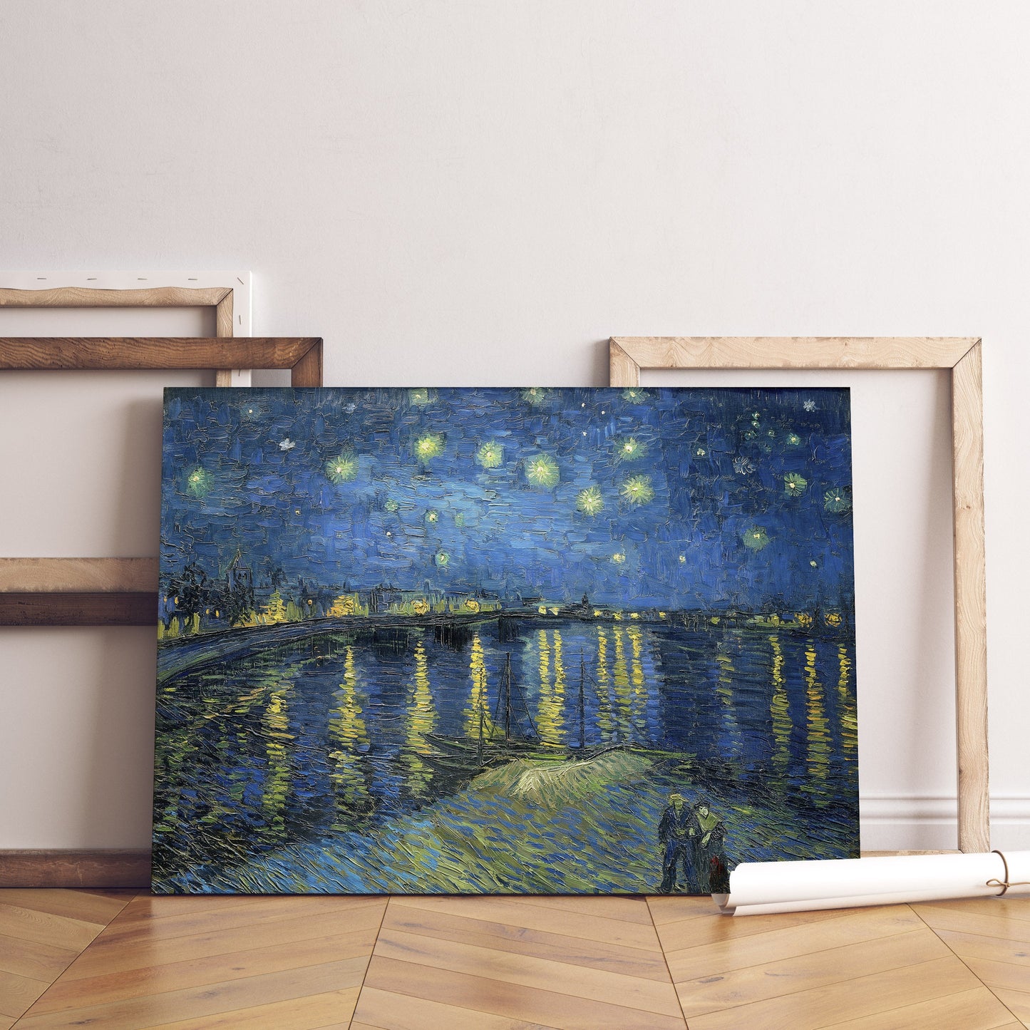Vincent van Gogh Starry Night Over the Rhone Stretched Canvas Wall Art, Van Gogh Canvas Reproduction Print, Post Impressionism Wall Art