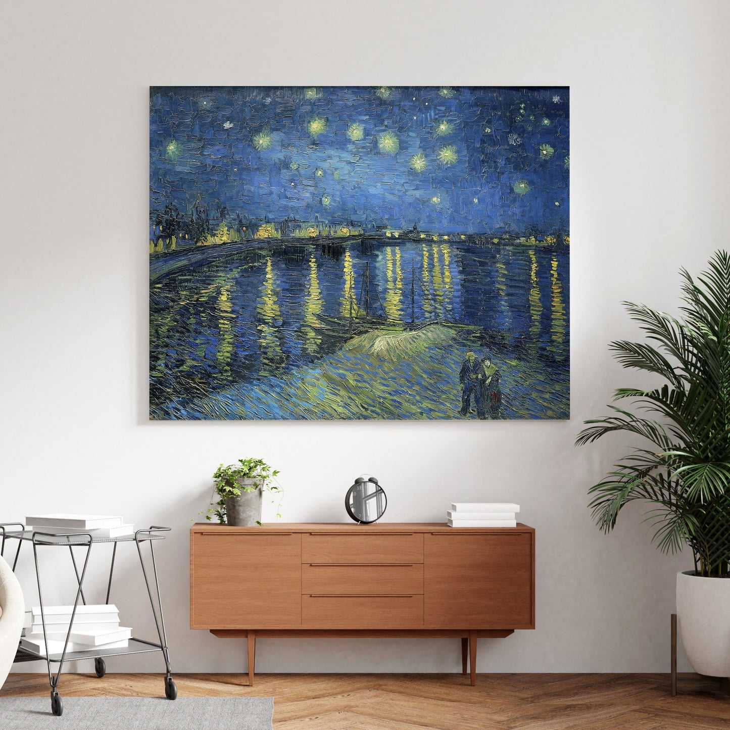Vincent van Gogh Starry Night Over the Rhone Stretched Canvas Wall Art, Van Gogh Canvas Reproduction Print, Post Impressionism Wall Art