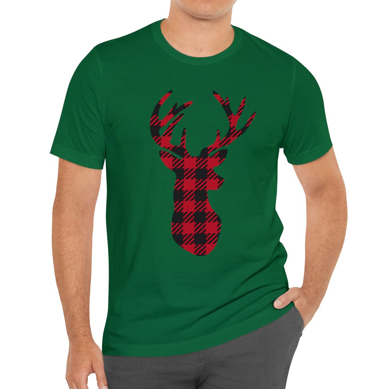 Christmas Plaid Pattern Reindeer T-shirt, Holiday T-shirt, Christmas Tee, Christmas Buffalo Plaid Reindeer, Christmas Holiday Gift Shirt