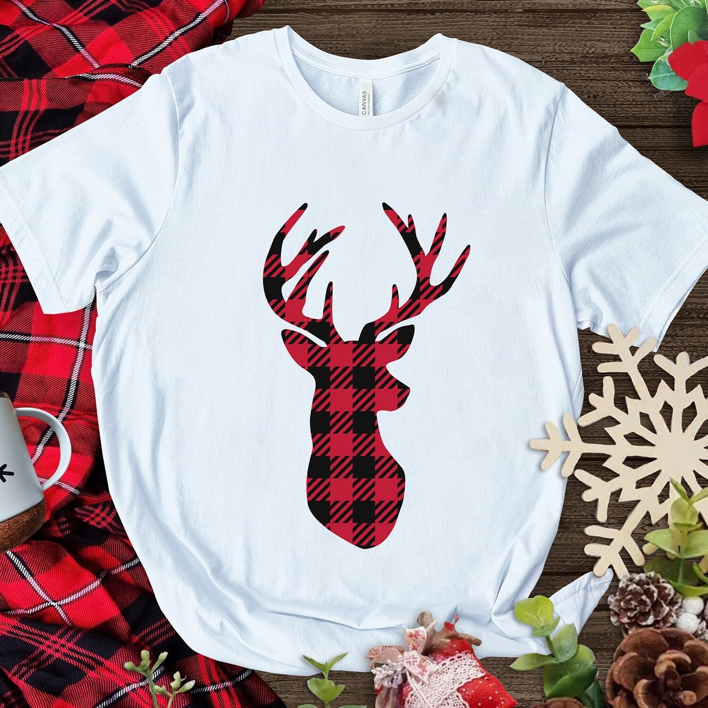 Weihnachts-T-Shirt mit Rentier-Muster, Weihnachts-T-Shirt, Weihnachts-T-Shirt, Weihnachts-Büffel-Kariertes Rentier, Weihnachts-Geschenk-Shirt