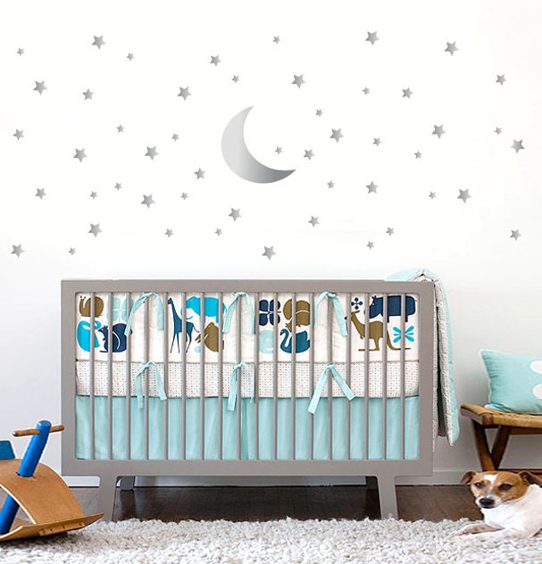 Stars and Moon Wall Decal, Stars Wall Decal, Moon Wall Decal, 70 Stars and Moon Wall Sticker for Nursery Baby Room, Kids Night Wall Decal